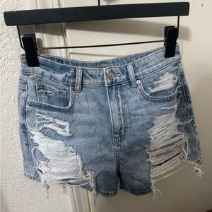 American Eagle Outfitters Light Blue Distressed Jean Shorts